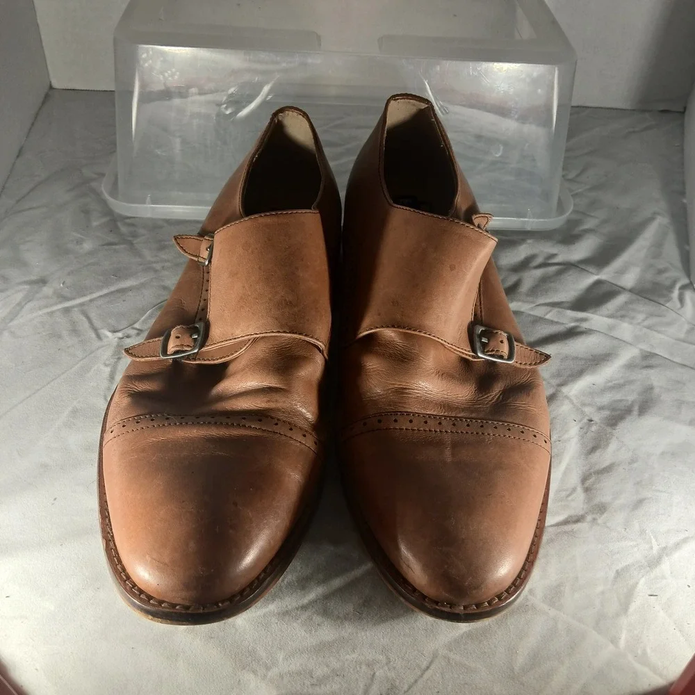 Express Men Leather‎ Double Monk Strap Cap Toe Dress Shoes Brown Size 9